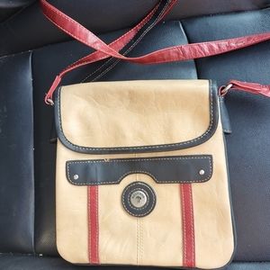 Mouflon tan and burgundy block crossbody